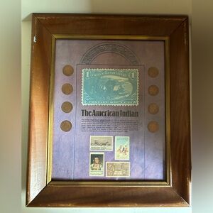 Framed The American  Indian Head Pennies & Postage Stamps